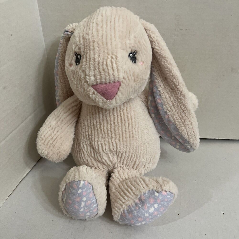 Carried Away Bunny Rabbit Plush Corduroy Floral Floppy Ears Feet 14” Lovey
